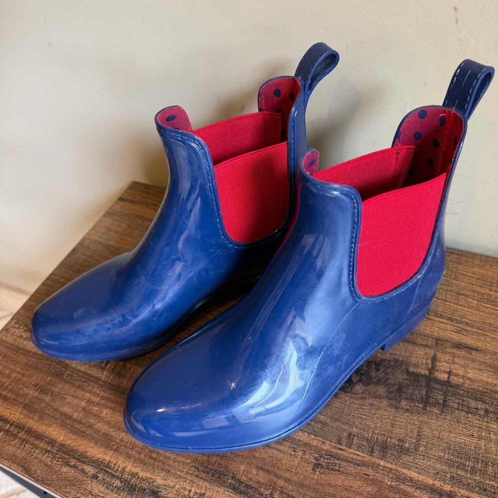 ❤LAUREN RALPH LAUREN Navy Blue and Red Rubber Rain Boots 7